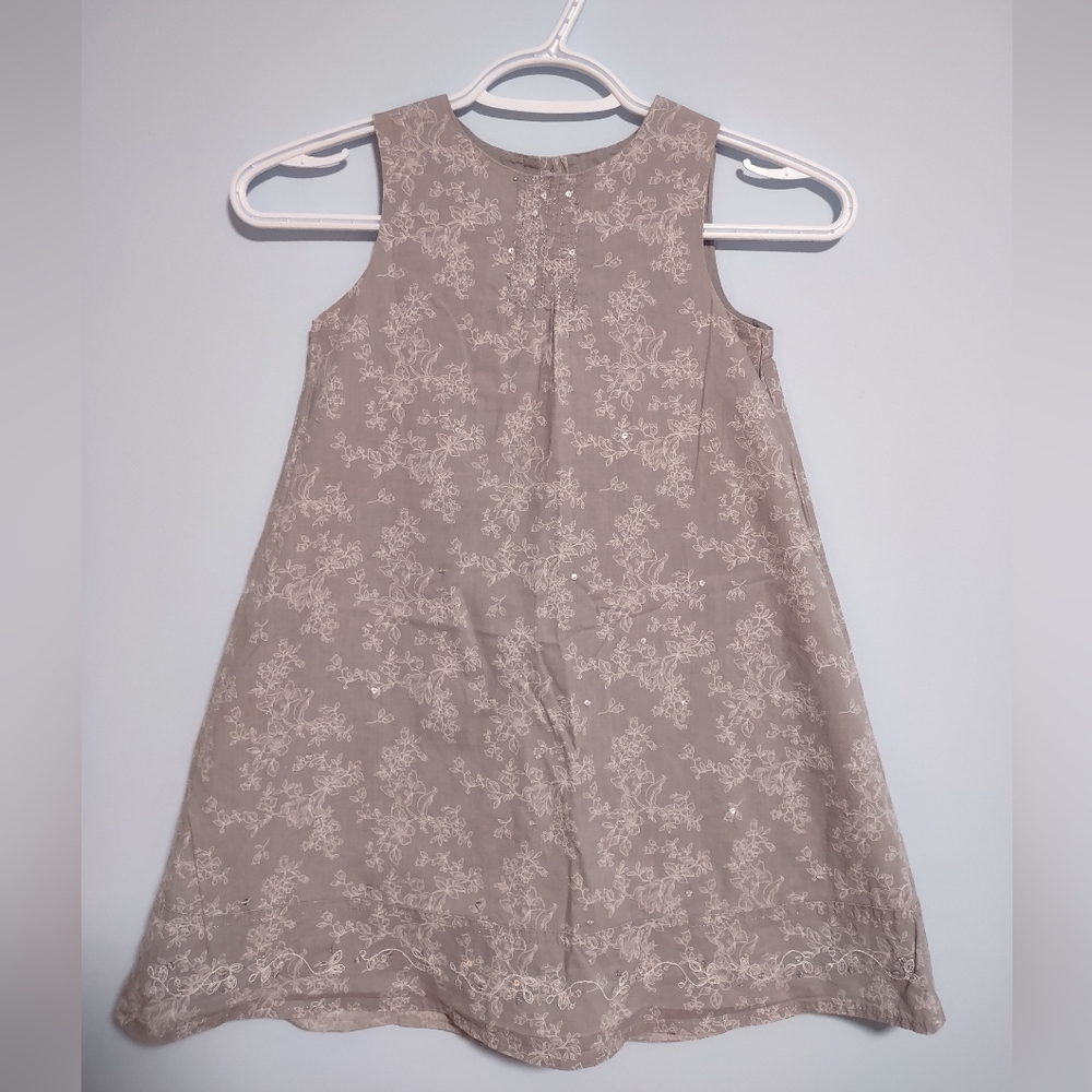 Sergent Major Grey White Floral Sequence Sleeveless Dress Girl Size 5 Cotton